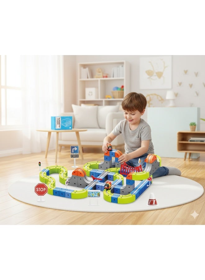 Magni Mates Transforming Magnetic Track Vehicle Set 159 PCS – Modular Magnetic Rail Track Building Blocks with Rechargeable Car, Bridges and Accessories for Kids STEM Creative Play - Image 2